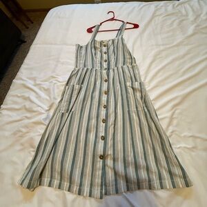 Fat Face Striped Button-Front Sundress - Blue & White